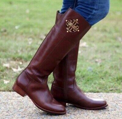 Bergdorf Goodman Leather Logo Riding Boot