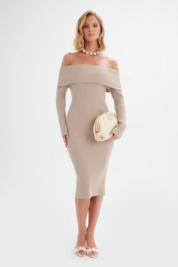 Lavish Alice Rib Bardot Midi Dress