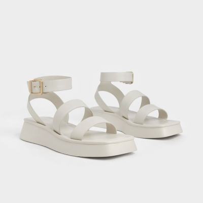 Charles & Keith Square Toe Ankle-Strap Sandals – Chalk